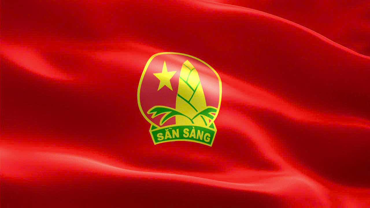 Cờ Đội với Huy hiệu Măng non trên nền cờ đỏ